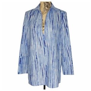 Tory Burch Long Sleeve Print Tunic Blue White NEW